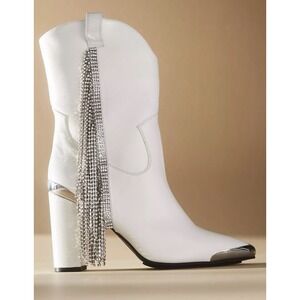 Anthropologie Daniel X‎ Diamond Size 10/40 Stagecoach Boots White Fringe Crystal